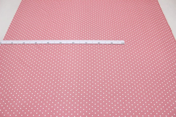 Штапель "Белый горох (7мм)" цв.розовый коралл-2, ш.1.42м, вискоза-100%, 90гр/м.кв