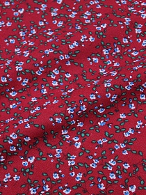 Мерный лоскут - Хлопколен "Мелкие голубые цветочки с веточками на бордово-малиновом", ш.1.5м, хл-80