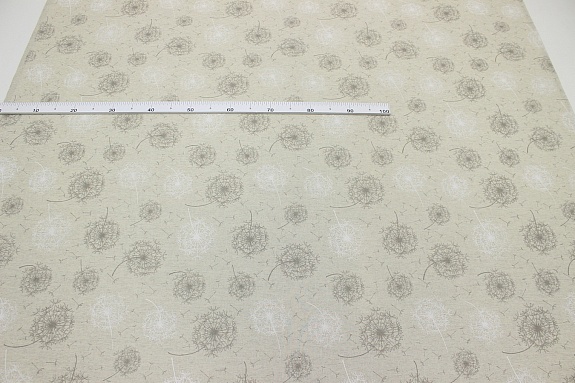 Полулен "Серо-белые одуванчики" (на суровом), ш.1.5м, хлопок-70%, лен-30%, 140гр/м.кв