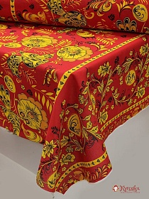 Мерный лоскут (ткань в отрезах) Рогожка "Золотая хохлома" цв.красный, ш.1.5м, хлопок-100%