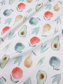 Сатин "Фруктовая акварель" цв.морская волна/красный, ш.1.61м, хлопок-100%, 110гр/м.кв