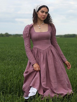 Винтажное платье с длинным рукавом из льна костюмного