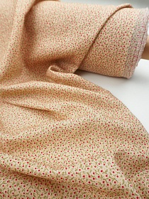 Лен с вискозой (Digital) "Россыпь красных цветочков на бежевом", ш.1.35м, лен-70%, вискоза-30%, 180гр/м.кв