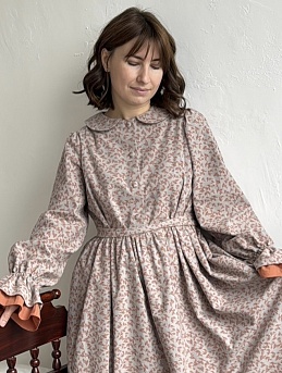 Платье из Теплого хлопка "Листочки - цветочки"