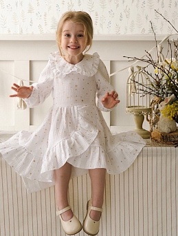 Детское платье из муслина с эф.жатости "Звездочки"