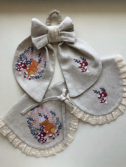 Воротничок и резинка из полульна с вышивкой и кружевом