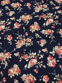 Микровельвет "Крупные розы" цв.чернильно-синий, ш.1.1м, хлопок-100%, 125гр/м.кв