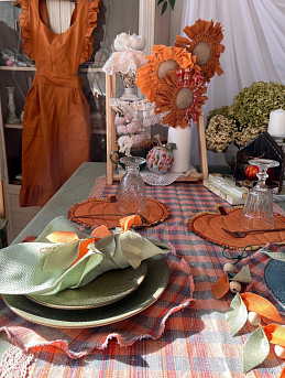 Сервировочная дорожка из холста полотенечного "Клетка меланж"*