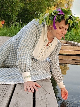 Платье из вареного (стираного) хлопка "Клетка"