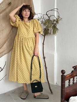 Платье из плательного хлопка "Воздушные цветочки на горчичном"