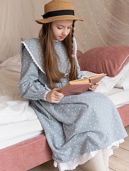 Праздничное платье из теплого хлопка "Звездопад на серо-голубой дымке"