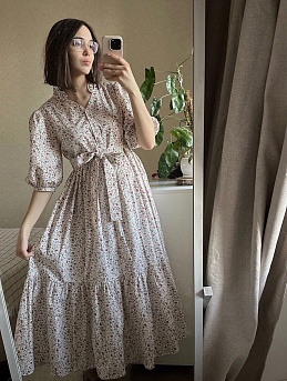 Платье из импортного хлопка "Цветочный вьюнок на молочном"