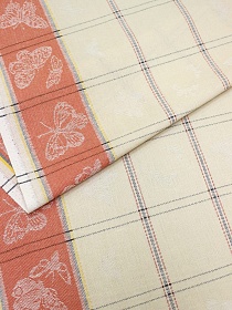 Холст полотенечный жаккард "Бабочки по кайме" цв.терракотовый, ш.0.5м, лен-30%, хл-70%