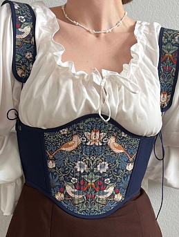 Корсет из хлопка "Райские птички" цв.чернильный
