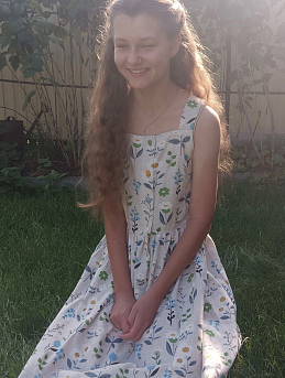 Детское платье-сарафан из полульна поэма "Цветущее поле"