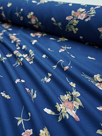 Штапель Премиум "Вечерний букет" цв.темно-синий, ш.1.45м, вискоза-100%, 120гр/м.кв