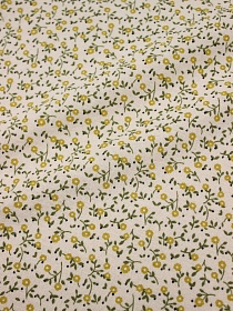 Мерный лоскут ( ткань в отрезах) Плательный хлопок с микроворсом "Горчичные цветики на св.бежевом", 1.44м, хл-100%, 135гр/м.кв