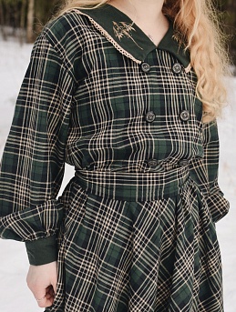 Платье из  Фуле "Клетка" в цвете т.кедр/бежевый