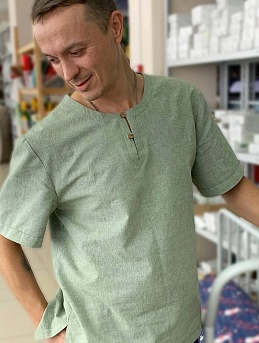 Рубашка из вареного хлопка "Винтажная хвоя"