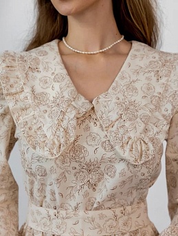 Нежное платье из теплого хлопка "Букеты пионов на светло-кремовом"