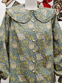 Рубашка из импортного хлопка "Аллана" цв.сине-голубой/оливково-салатовый