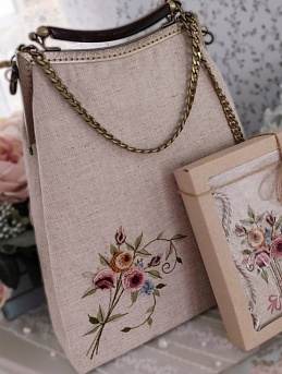 Комплект из Коноплис хлопком-диагональ : сумочка на фермуаре и сумочка для телефона на длинном шнурке