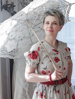 Платье из полульна "Маки Шелковый муар"