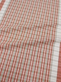 Мерный лоскут Холст полотенечный "Красно-бежевая клетка с белой полоской", ш.0.5м, лен-30%, хл-70%, 140гр/м.кв