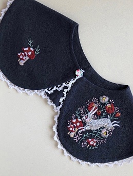 Накладной воротничок из хлопка крэш с вышивкой и кружевом