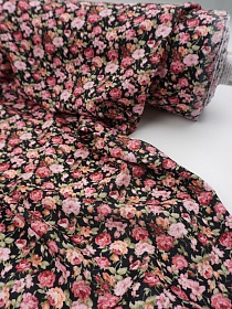 Лен с вискозой (Digital) "Маленькие розы на черном", ш.1.35м, лен-70%, вискоза-30%, 180гр/м.кв