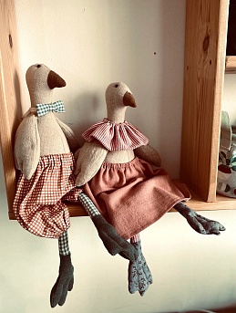 Игрушечные гуси из крапивы, хлопка крэш и вареного хлопка