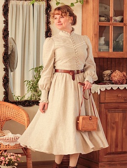 Винтажное платье из льна с вискозой с эффектом мятости