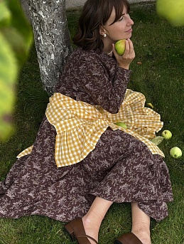 Платье из теплого хлопка "Осенние травы" в  шоколадно-лиловом цвете