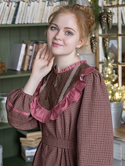 Платье из пестряди "Средняя двухцветная клетка" в цвете шоколад