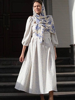 Платье из полульна "Незабудки" и Палантин из штапеля "Иванта"