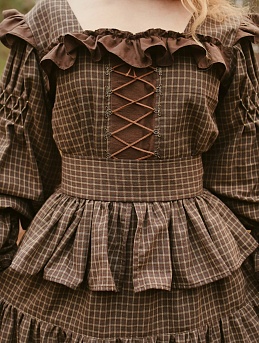 Платье из пестряди "Клетка" в коричнево-терракотовом цвете