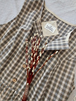 Сарафан из пестряди "Мелкая клетка" цв.серый/бежево-желтый