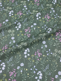 Сатин "Ароматный лужок" цв.винтажная хвоя, ш.1.60м, хлопок-100%, 110гр/м.кв