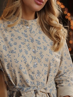 Платье из теплого хлопка "Луана" в бежево-оливковом цвете