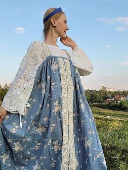 Сарафан в русском стиле из бязи "Чайные розочки"