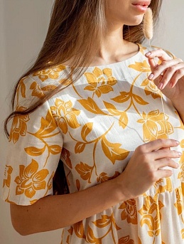 Платье из полульна "Оранжевые цветы"