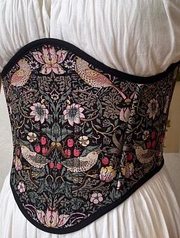 Корсет из интерьерного хлопка "Райские птички" в черном цвете