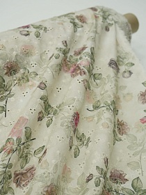 Мерный лоскут (ткань в отрезах) Шитье Digital "Веточки роз" цв.бежевый, ш.1.5м (выш.часть1.35м), батист, хлопок-100%, 80гр/м.кв