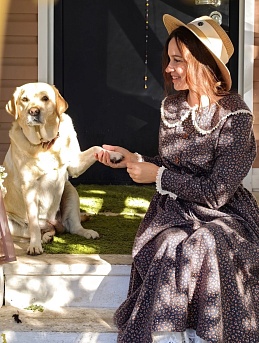 Винтажное платье из теплого хлопка "Брусника"