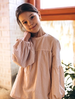 Детская рубашка из вареного хлопка в клетку в персиковом цвете