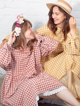 Платья из вареного (стираного) хлопка "Клетка"