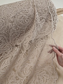 Кружевное полотно "Милада" (фестон с 2х ст.) цв.бежевый жемчуг, ш.1.3м, хлопок-80%, нейлон-20%, 100гр/м.кв