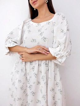 Платье из муслина "Веточки ромашки на белом"