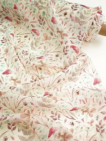 Вискозный шифон Цифр.печать "Лесное изобилие" цв.бежевый, ш.1.5м, вискоза-75%, нейлон-25%, 50гр/м.кв