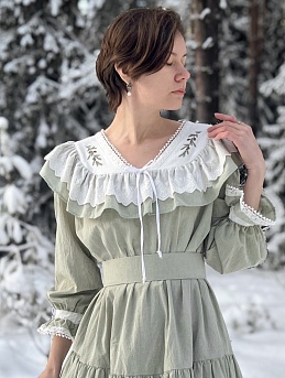 Платье из вареного хлопка в цвете фисташковый меланж